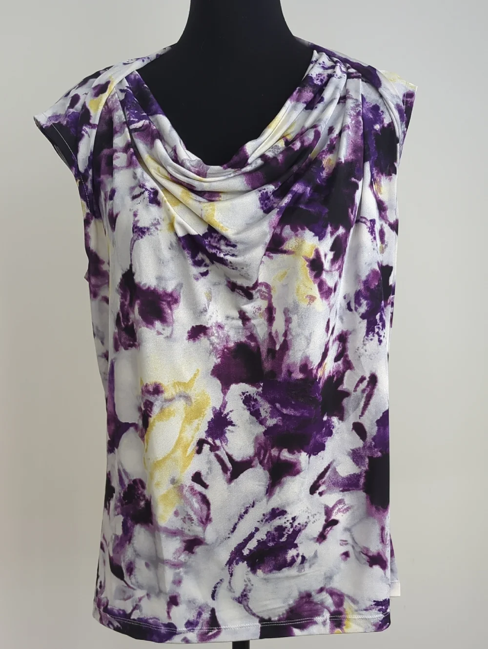 Jones New York Purple Watercolor Floral Cowl Neck Sleeveless Blouse MEDIUM